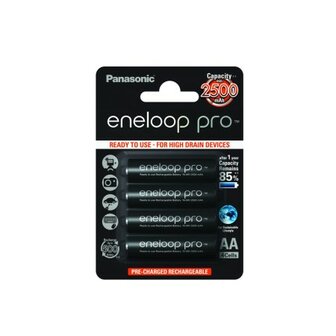 4 Eneloop Pro Rechargeable AA batteries 2500mAh