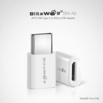 BlitzWolf&reg; BW-A2 USB Type-C to Micro USB Connector USB C Adapter 2PCS
